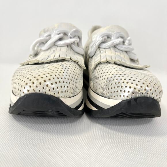 Softwaves Platform Cadie Loafer Sneaker Ice White Silver 36.5 US 6 Chain Kiltie - Picture 3 of 9